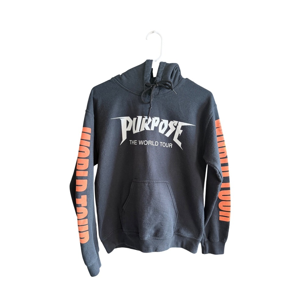 Justin Bieber Purpose World Tour Hoodie Black Orange Small Gildan Heavy Blend